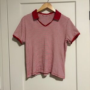Vintage 1990s Red & White Striped Polo Tee – French Girl Retro Nautical Cool